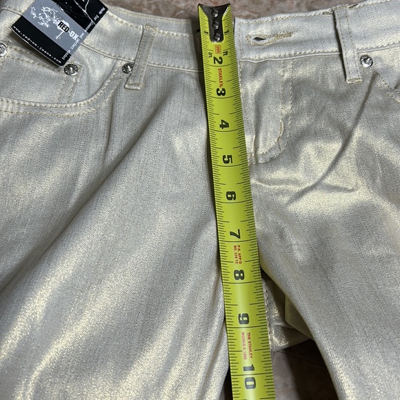 RED -OX   VTG SHINY SKINNY FIT STRETCH JEANS . Handmade . Size 7/8 low rise - Picture 10 of 12